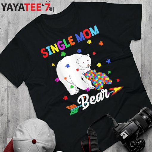 Cute Single Mom Bear Autism Awareness Month T-Shirt