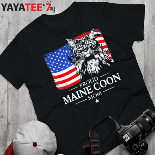 Proud Maine Coon Mom Best Gifts For Cat Lovers American Flag Patriotic Cat Gift T-Shirt