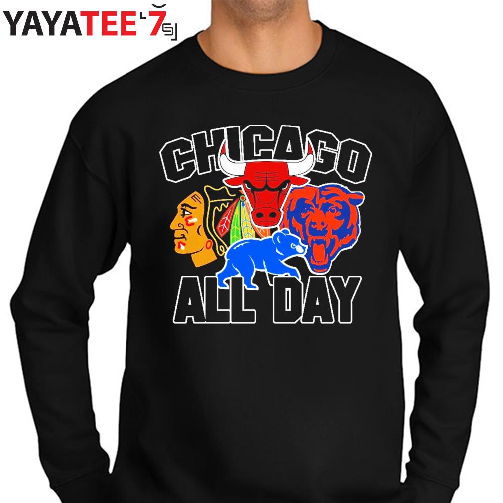 Chicago Flag Illinois St. Cubs Bears Bulls Blackhawks Gildan T-Shirt