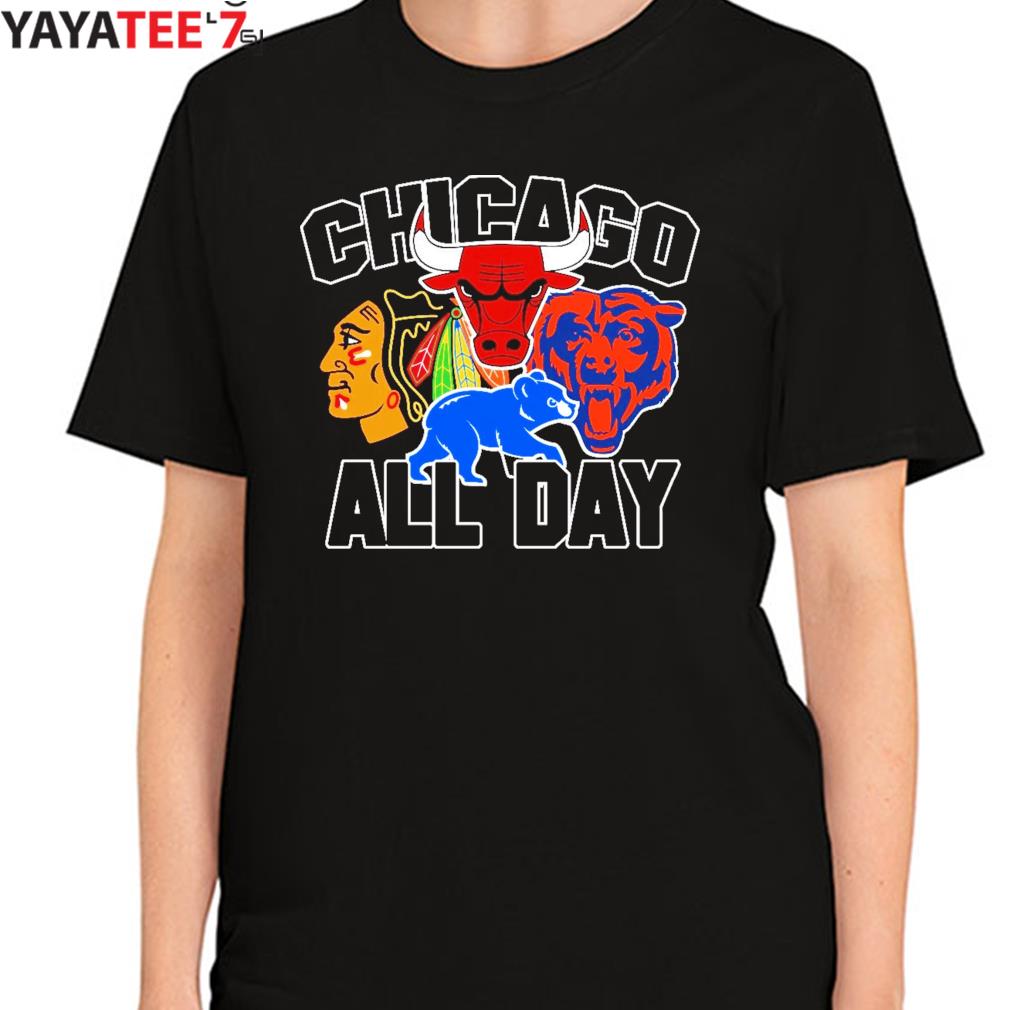 Chicago Flag Illinois St. Cubs Bears Bulls Blackhawks Gildan T-Shirt