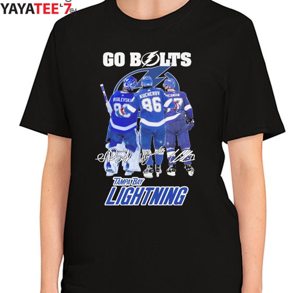 Nice tampa Bay Lightning Go Bolts Vasilevskiy Kucherov Hedman Signatures  shirt, hoodie, sweater, long sleeve and tank top