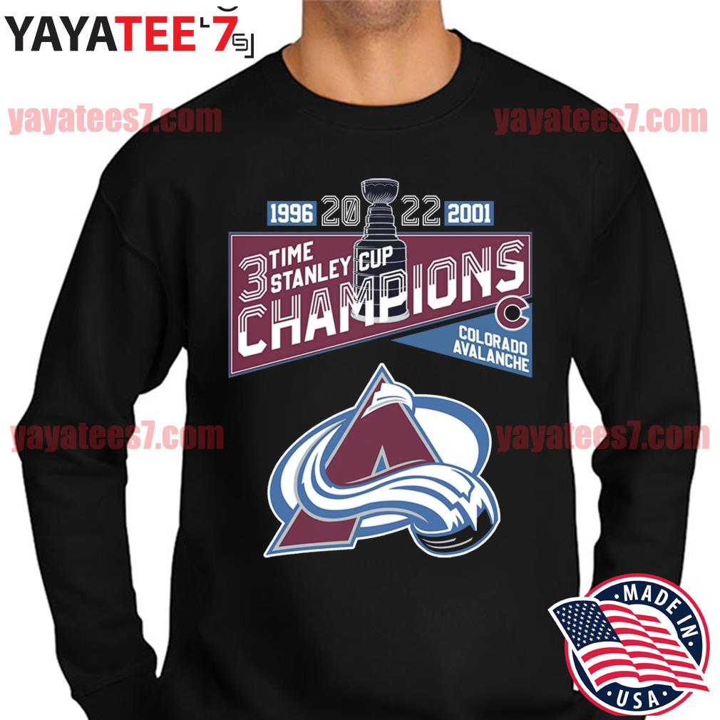 3-Time Colorado Avalanche Stanley Cup Champions 1996 2001 2022 T-Shirt,  hoodie, sweater, long sleeve and tank top