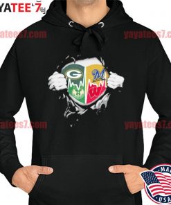 Official Green Bay Packers Milwaukee Brewers Milwaukee Bucks Wisconsin  Badgers Heartbeat Ripped T-Shirt, hoodie, sweater, long sleeve and tank top