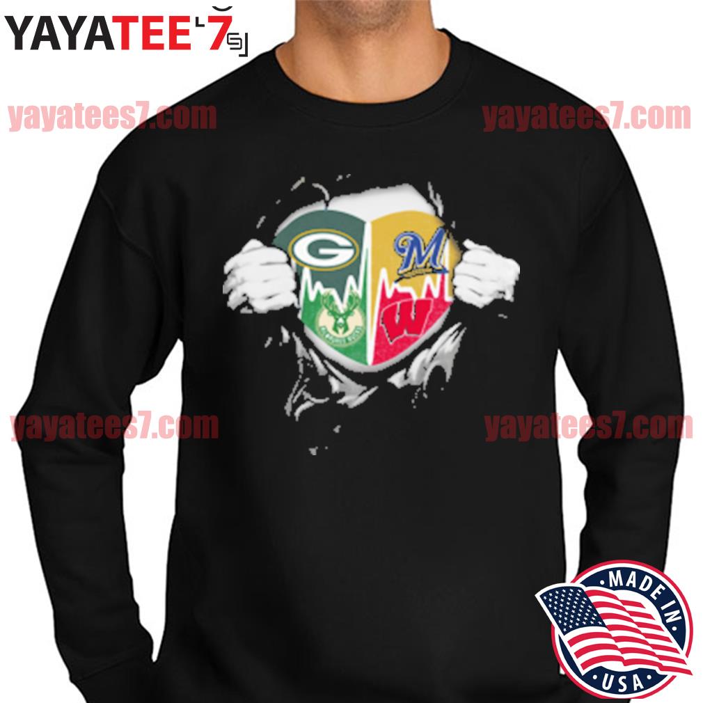 Green Bay Packers Wisconsin Badgers Milwaukee Brewers Milwaukee Bucks heart  shirt, hoodie, sweater and v-neck t-shirt