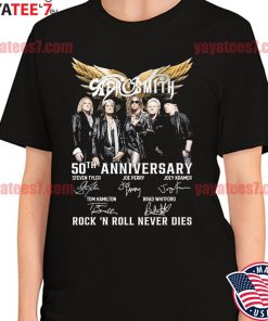 Aerosmith 50th anniversary Rock 'N Roll Never Dies signatures shirt