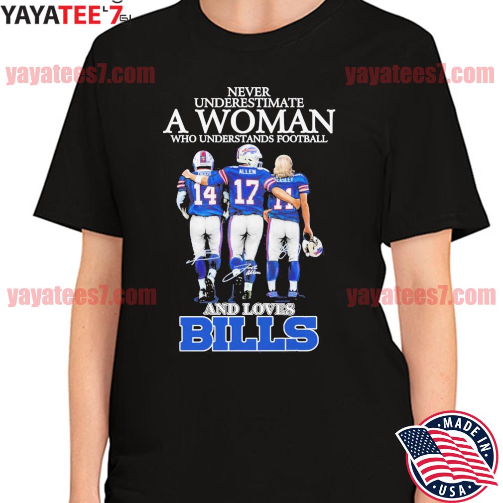 never underestimate a woman who understands football and loves Buffalo  Bills Allen and Diggs shirt, hoodie, sweater, long sleeve and tank top