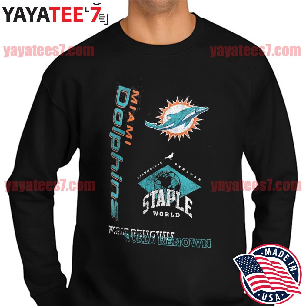 NFL x Staple Black Miami Dolphins World Renowned T-Shirt - Kaiteez