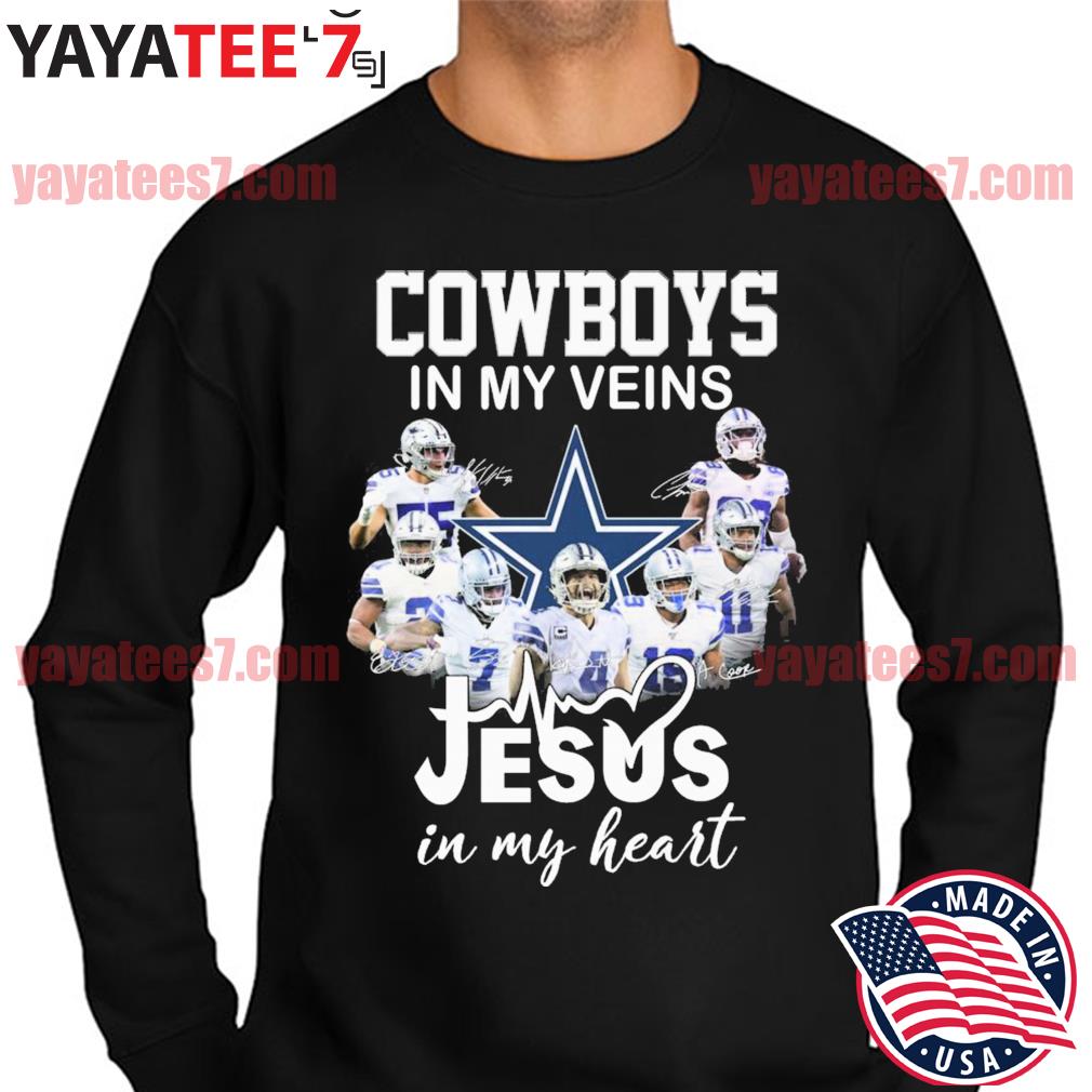 Funny Dallas Cowboys in my veins Jesus in my heart signatures shirt,  hoodie, sweater, long sleeve and tank top