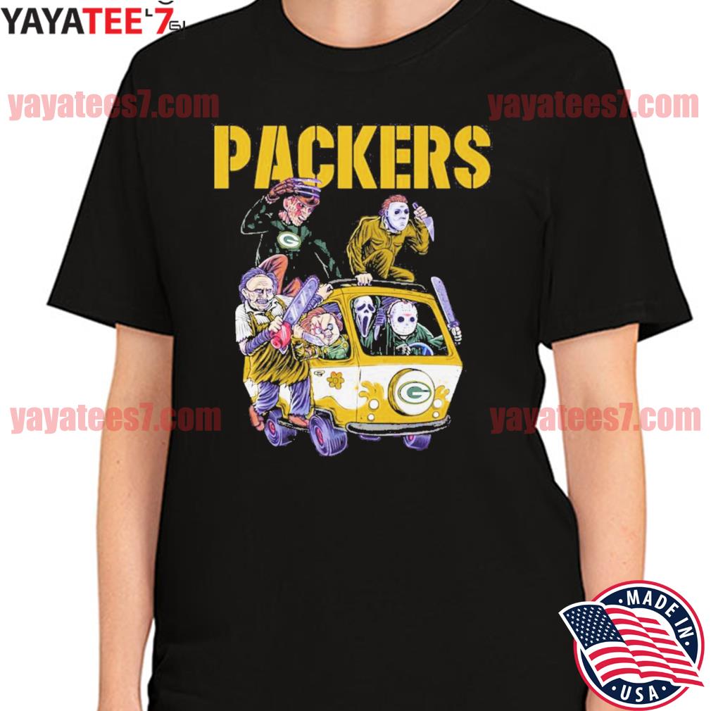 Halloween Horror Characters Driving Car Green Bay Packers Funny T