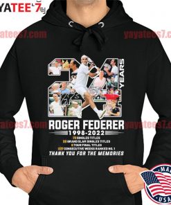 Roger Federer 24 years 1998 2022 73 singles titles 6 tour final titles thank you for the memories signatures s Hoodie