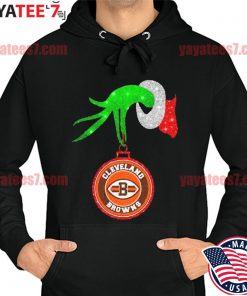 Grinch hand holding Cleveland browns Christmas shirt, hoodie, sweater, long  sleeve and tank top