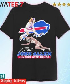 Josh Allen Jumping Over Things Neon Hurdle T-Shirt - Buffalo Bills