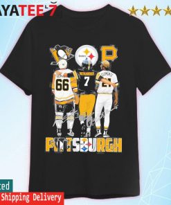 Mario Lemieux Penguins, Ben Roethlisberger Steelers and Clemente Pirates Pittsburgh sports team signatures shirt
