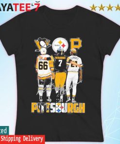 Mario Lemieux Penguins, Ben Roethlisberger Steelers and Clemente Pirates  Pittsburgh sports team signatures shirt