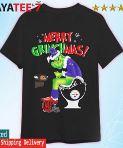 Official Merry Grinchmas The Grinch Baltimore Ravens Pittsburgh Steelers  and Cleveland Browns toilet paper Christmas T-shirt - Kaiteez