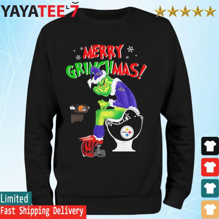 Merry Grinchmas The Grinch Baltimore Ravens toilet on Pittsburgh Steelers  Cleveland Browns Cincinnati Bengals shirt