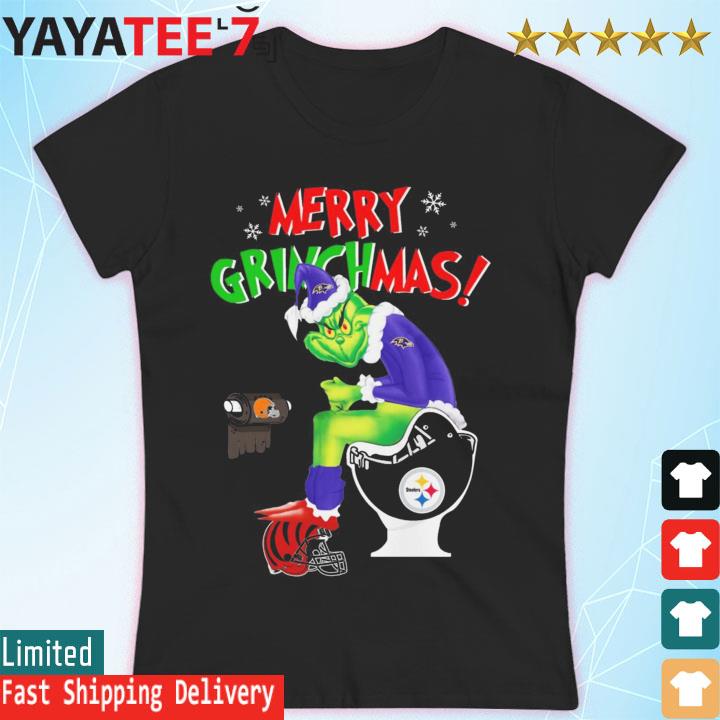 Merry Grinchmas The Grinch Baltimore Ravens toilet on Pittsburgh Steelers  Cleveland Browns Cincinnati Bengals shirt