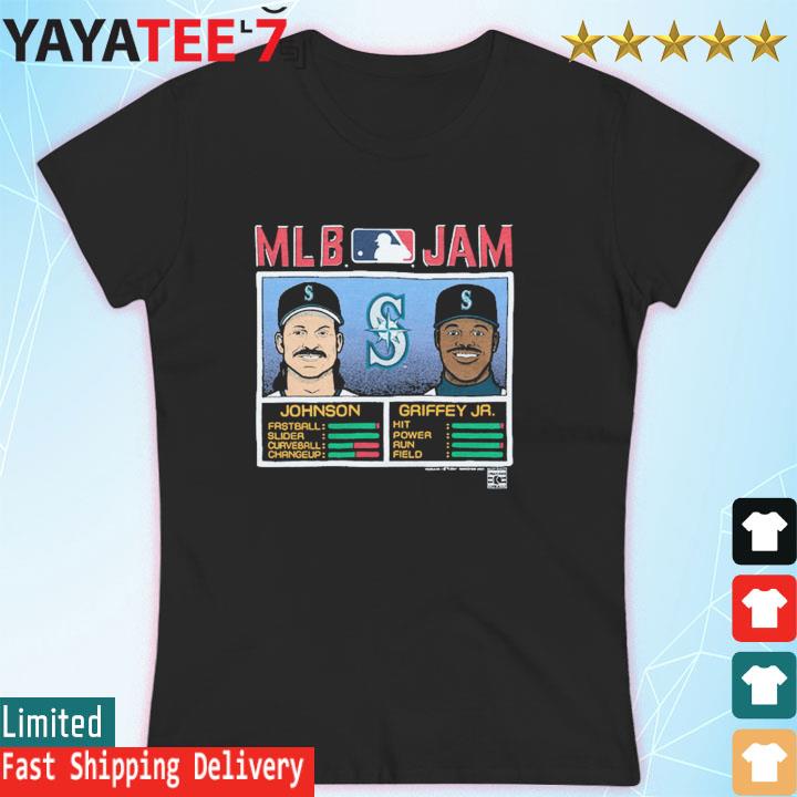MLB Jam Mariners Johnson and Griffey Jr. T-Shirt from Homage. | Charcoal | Vintage Apparel from Homage.