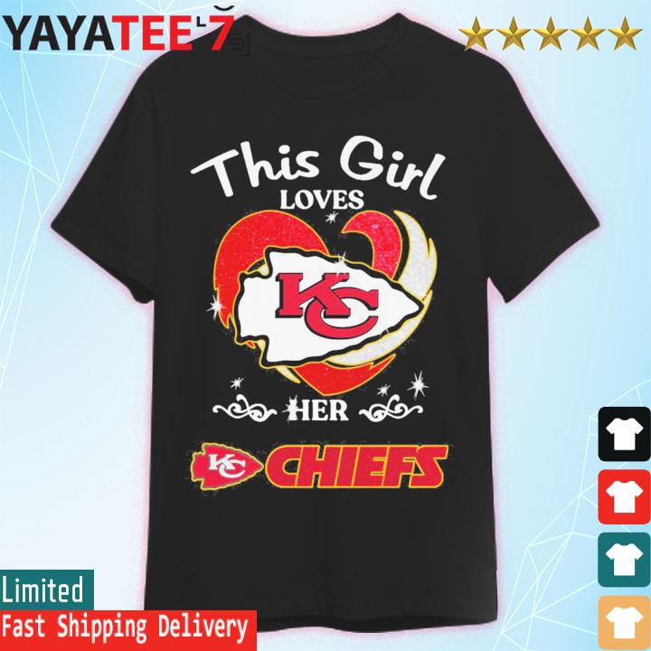 Kansas City Chiefs Girls Diamond Heart T-Shirt, Kansas City Chiefs Gifts  For Him