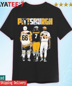 Pittsburgh sports team, Mario Lemieux Penguins, Ben Roethlisberger Steelers and Clemente Pirates champions signatures shirt