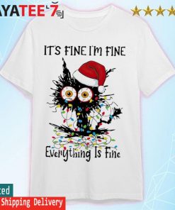 Santa Black Cat light It's fine I'm fine everything is fine Merry Christmas shirt