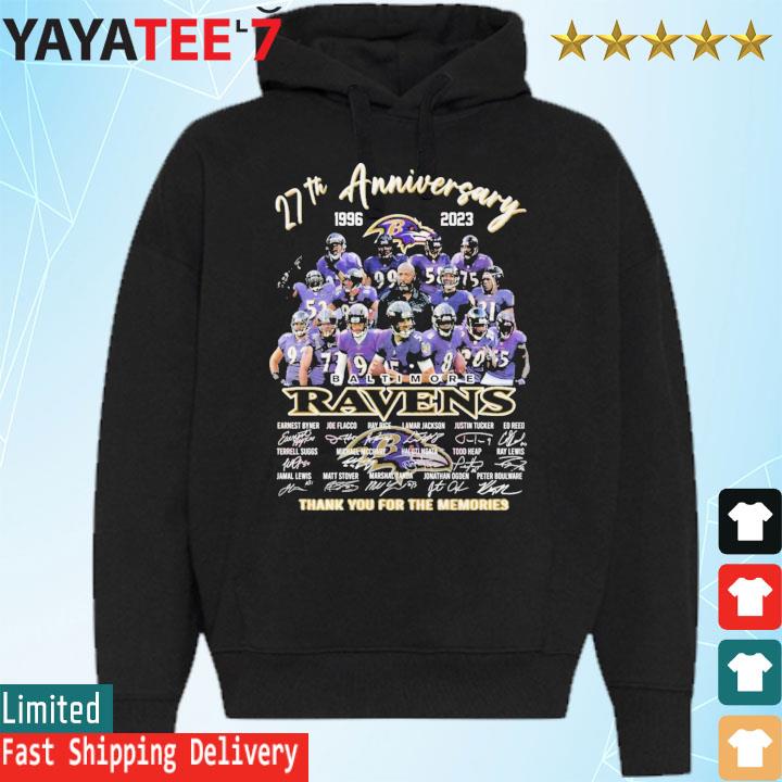 27th Anniversary 1996 – 2023 Baltimore Ravens Thank You For The Memories T-Shirt Hoodie