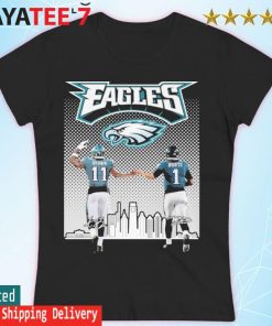 A. J. Brown and Jalen Hurts Philadelphia Eagles city skyline signatures  shirt, hoodie, sweater, long sleeve and tank top