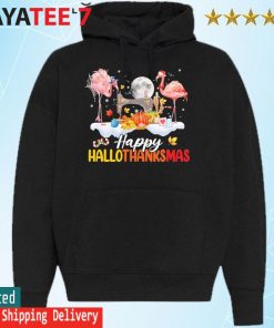 Flamingos Hallothanksmas Halloween Christmas Family Thanksgiving 2022 T-Shirt Hoodie