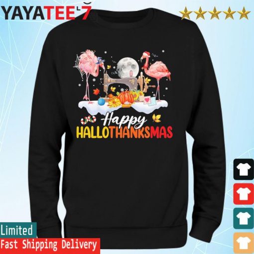 Flamingos Hallothanksmas Halloween Christmas Family Thanksgiving 2022 T-Shirt Sweatshirt