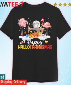 Flamingos Hallothanksmas Halloween Christmas Family Thanksgiving 2022 T-Shirt