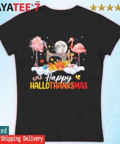 Flamingos Hallothanksmas Halloween Christmas Family Thanksgiving 2022 T-Shirt Women's T-shirt
