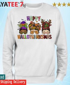 Girl With Messy Bun Happy Hallothanksmas 2022 gift s Sweatshirt