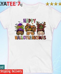 Girl With Messy Bun Happy Hallothanksmas 2022 gift s Women's T-shirt