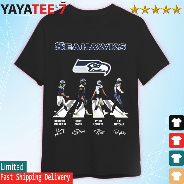 Geno Smith DK Metcalf Tyler Lockett and Kenneth Walker III Seattle Seahawks  signatures shirt - Dalatshirt