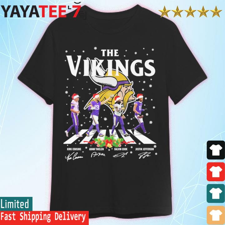 Kirk cousins adam thielen dalvin cook and justin Jefferson the viking abbey  road merry Christmas sweater, hoodie, sweater, long sleeve and tank top