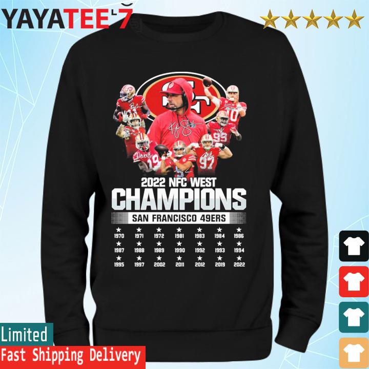 San Francisco 49ers team 2022 NFC west Champions 1970-2022 signatures shirt