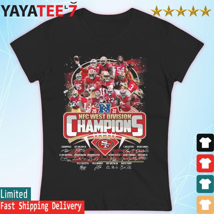 2022 NFC West Division Champions San Francisco 49ers team football signatures s Women's T-shirt