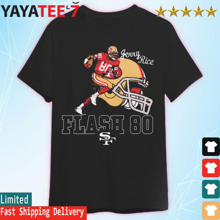 San Francisco 49ers Jerry Rice Flash 80 T-Shirt from Homage. | Officially Licensed Vintage NFL Apparel from Homage Pro Shop.