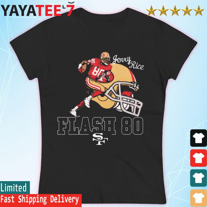 San Francisco 49ers Jerry Rice Flash 80 T-Shirt from Homage. | Officially Licensed Vintage NFL Apparel from Homage Pro Shop.