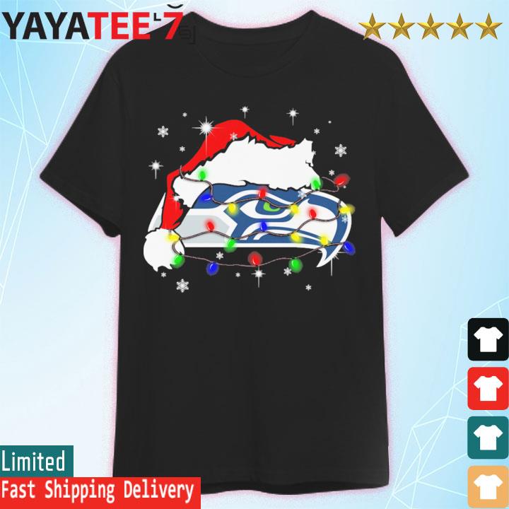 Nice santa Hat Seattle Seahawks logo Merry Christmas shirt