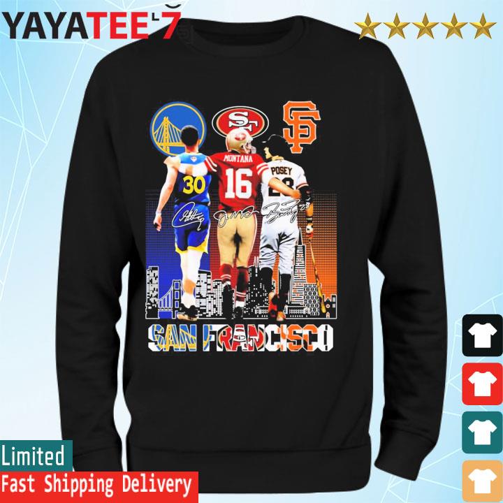 San Francisco City Of Champions Buster Posey Joe Montana And Stephen Curry  Signatures Shirt