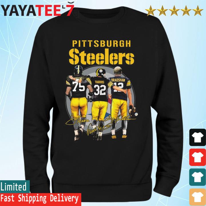 Pittsburgh Steelers Franco Harris Joe Greene And Terry Bradshaw Signatures  T-Shirt - Rosita Deal