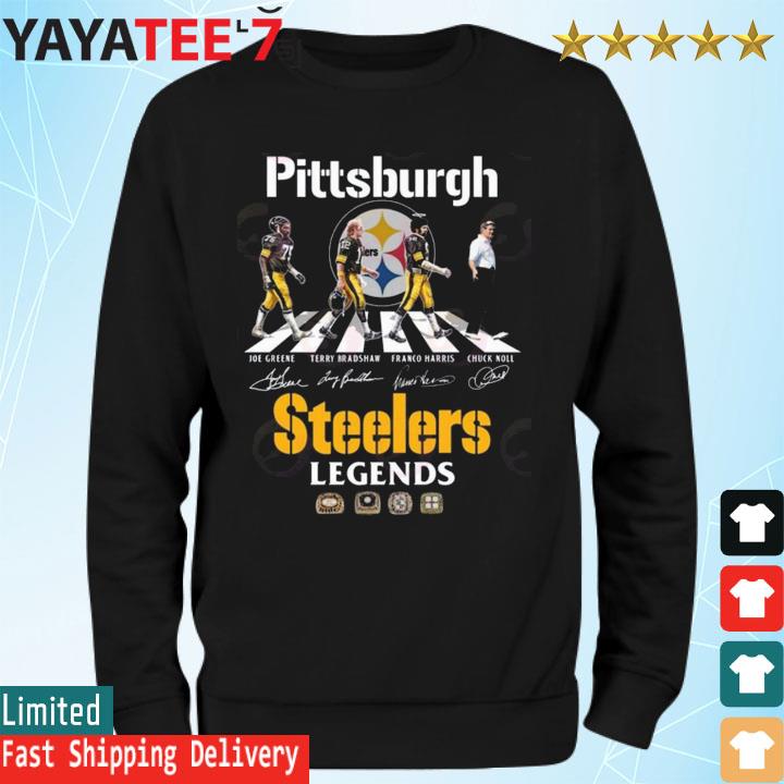 Pittsburgh Steelers Joe Greene Terry Bradshaw Franco Harris Chuck Noll  abbey road Legends signatures shirt, hoodie, sweater, long sleeve and tank  top