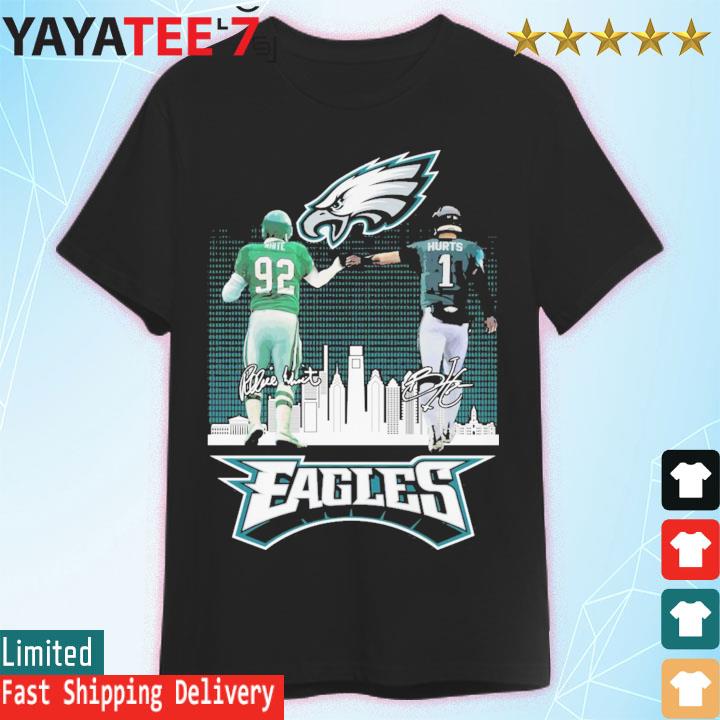 Reggie White And Jalen Hurts Philadelphia Eagles City Skyline Signatures  Shirt - Limotees