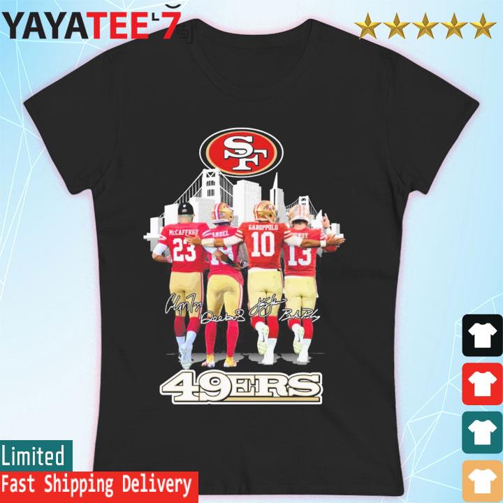 San Francisco 49ers Christian McCaffrey Deebo Samuel Jimmy Garoppolo and  Brock Purdy signatures T-shirt - Rosita Deal