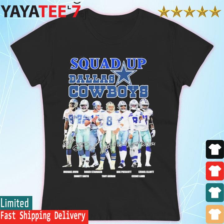 Squad Up Dallas Cowboys Michael Irvin Roger Staubach Dak Prescott  signatures shirt