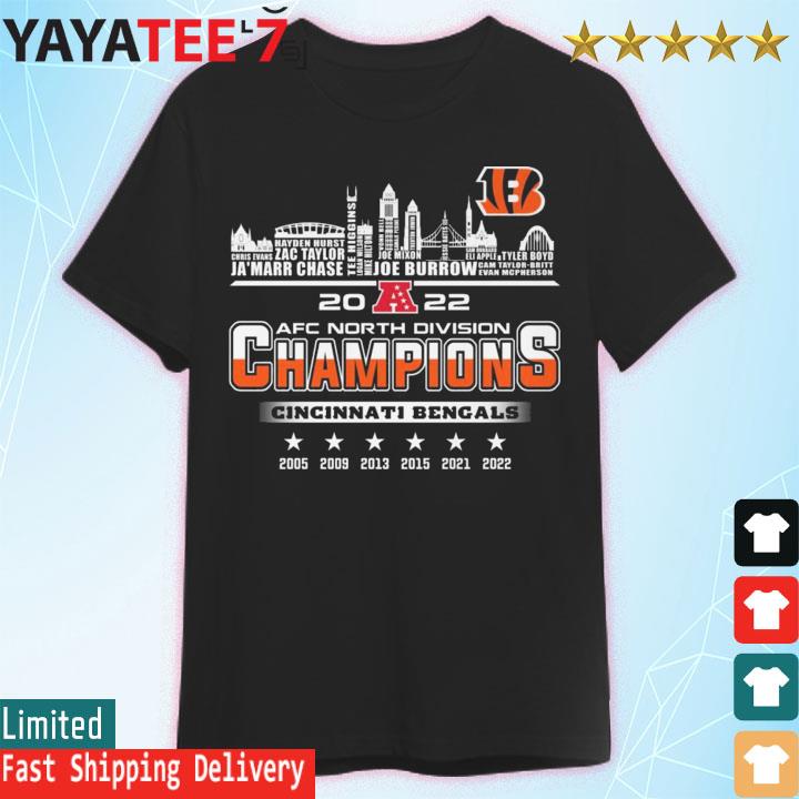 Cincinnati Bengals team name skyline 2022 AFC North Division Champions  2005-2022 shirt, hoodie, sweater, long sleeve and tank top