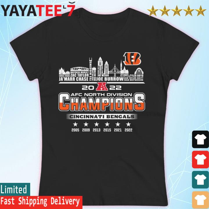 Cincinnati Bengals team name skyline 2022 AFC North Division Champions  2005-2022 shirt, hoodie, sweater, long sleeve and tank top