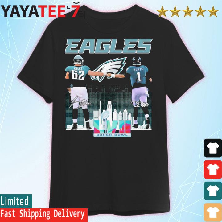 Jalen Hurts And Jason Kelce Philadelphia Eagles Super Bowl Lvii City Skyline Signatures Shirt