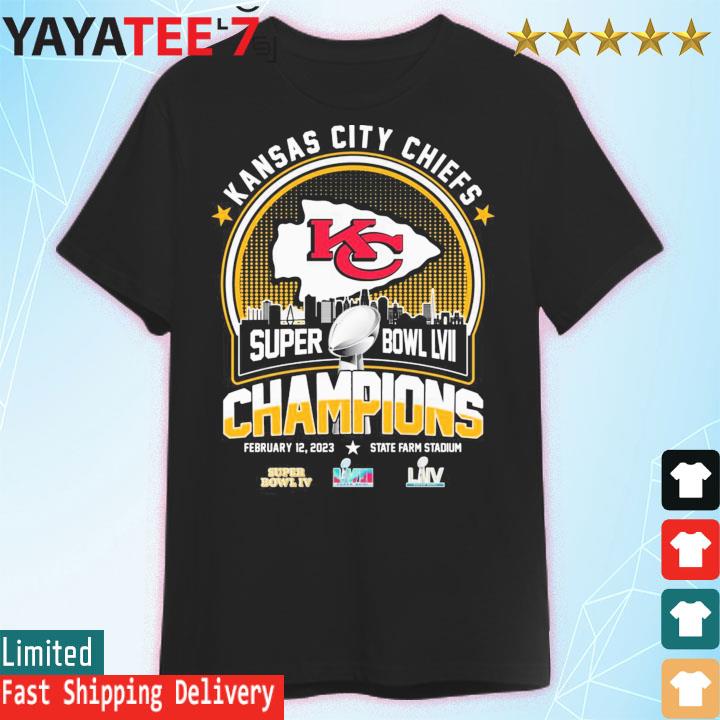 Official Kansas City Chiefs Skyline 3x Super Bowl Champions 2023 State Farm Stadium shirt